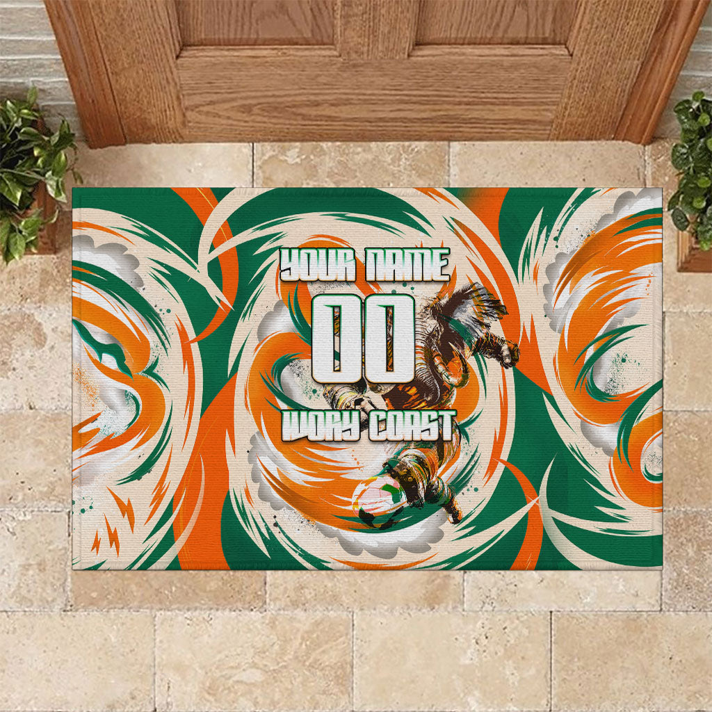 Personalized Ivory Coast Football Rubber Doormat Les Elephants Swirl Pattern Heritage Mascot Art