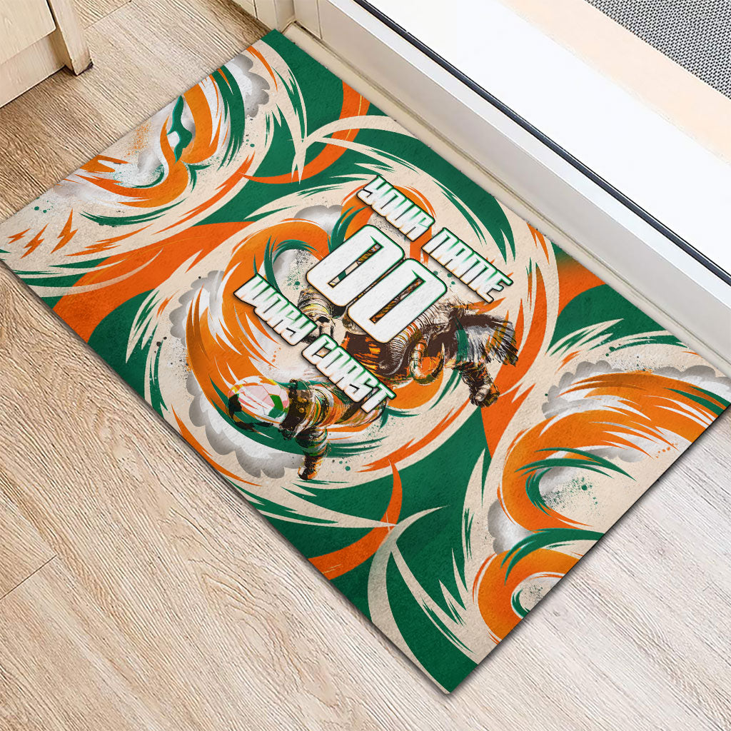 Personalized Ivory Coast Football Rubber Doormat Les Elephants Swirl Pattern Heritage Mascot Art