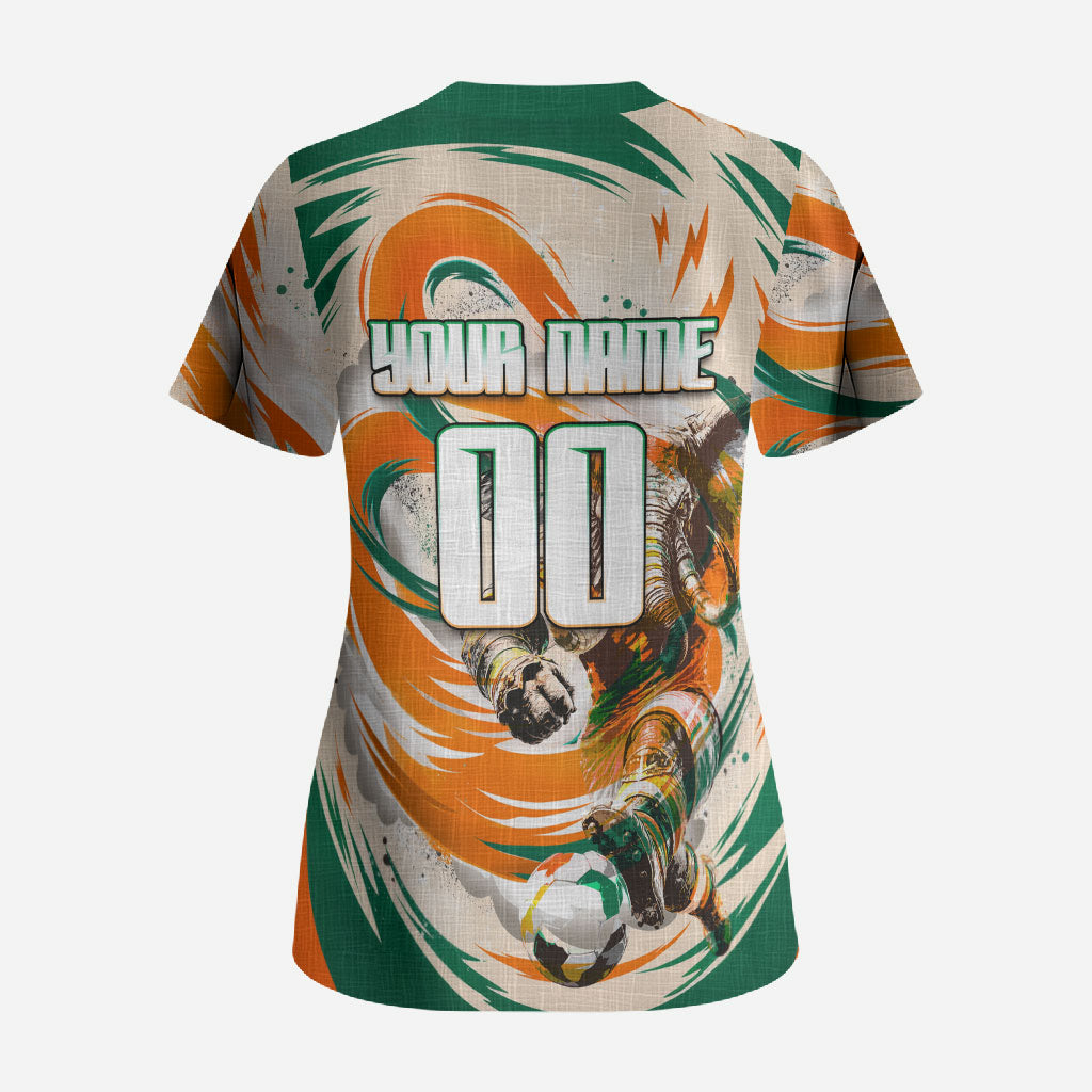 Personalized Ivory Coast Football Scrub Top Les Elephants Swirl Pattern Heritage Mascot Art