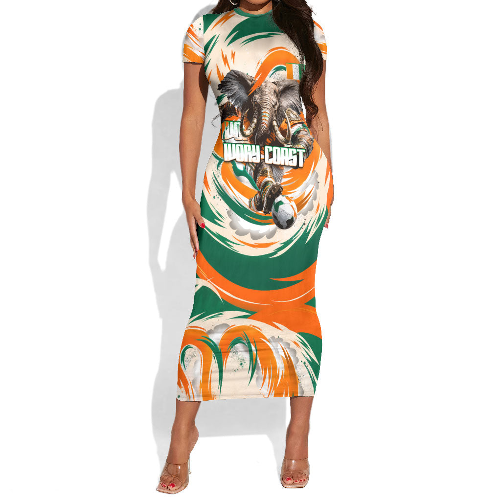 Personalized Ivory Coast Football Short Sleeve Bodycon Dress Les Elephants Swirl Pattern Heritage Mascot Art