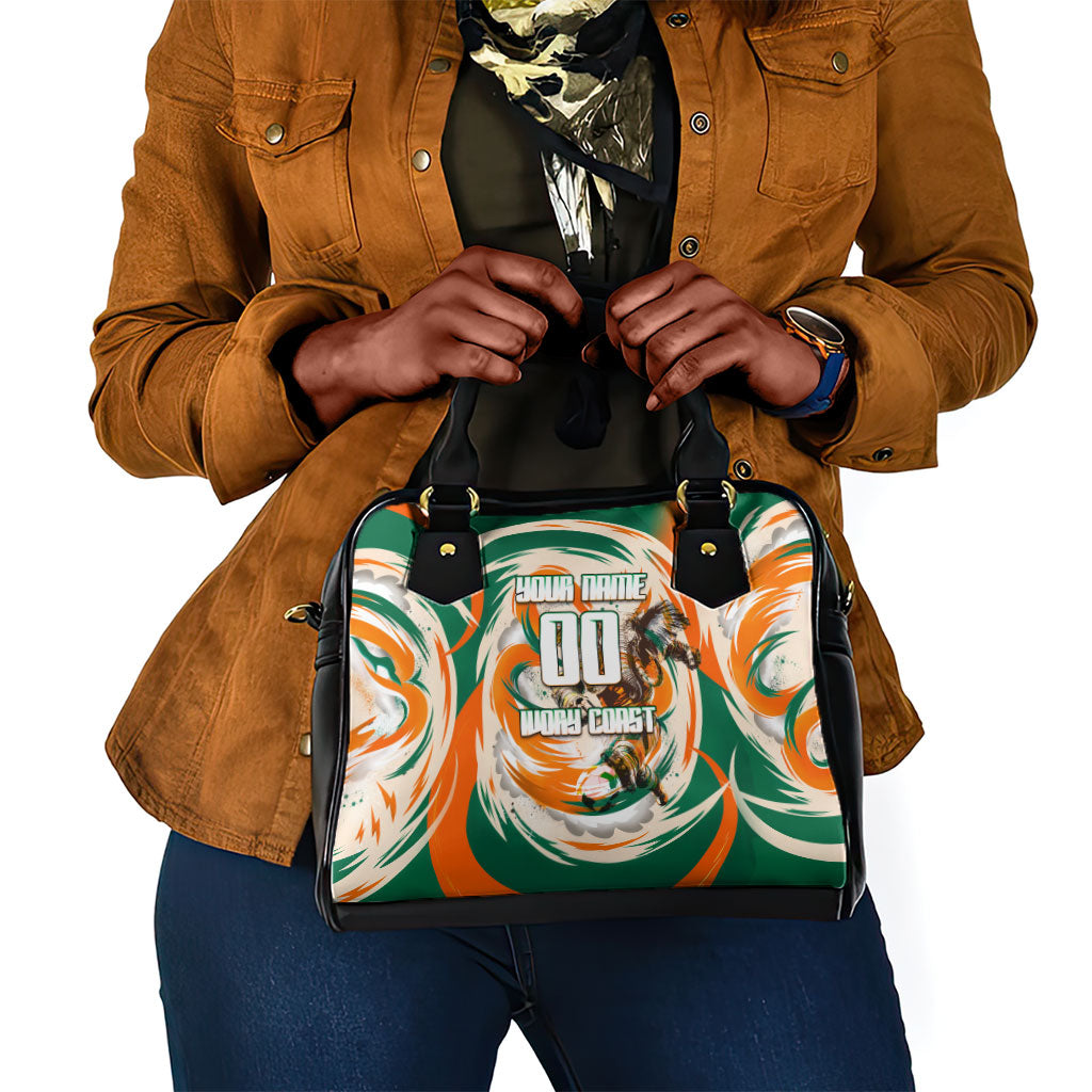 Personalized Ivory Coast Football Shoulder Handbag Les Elephants Swirl Pattern Heritage Mascot Art