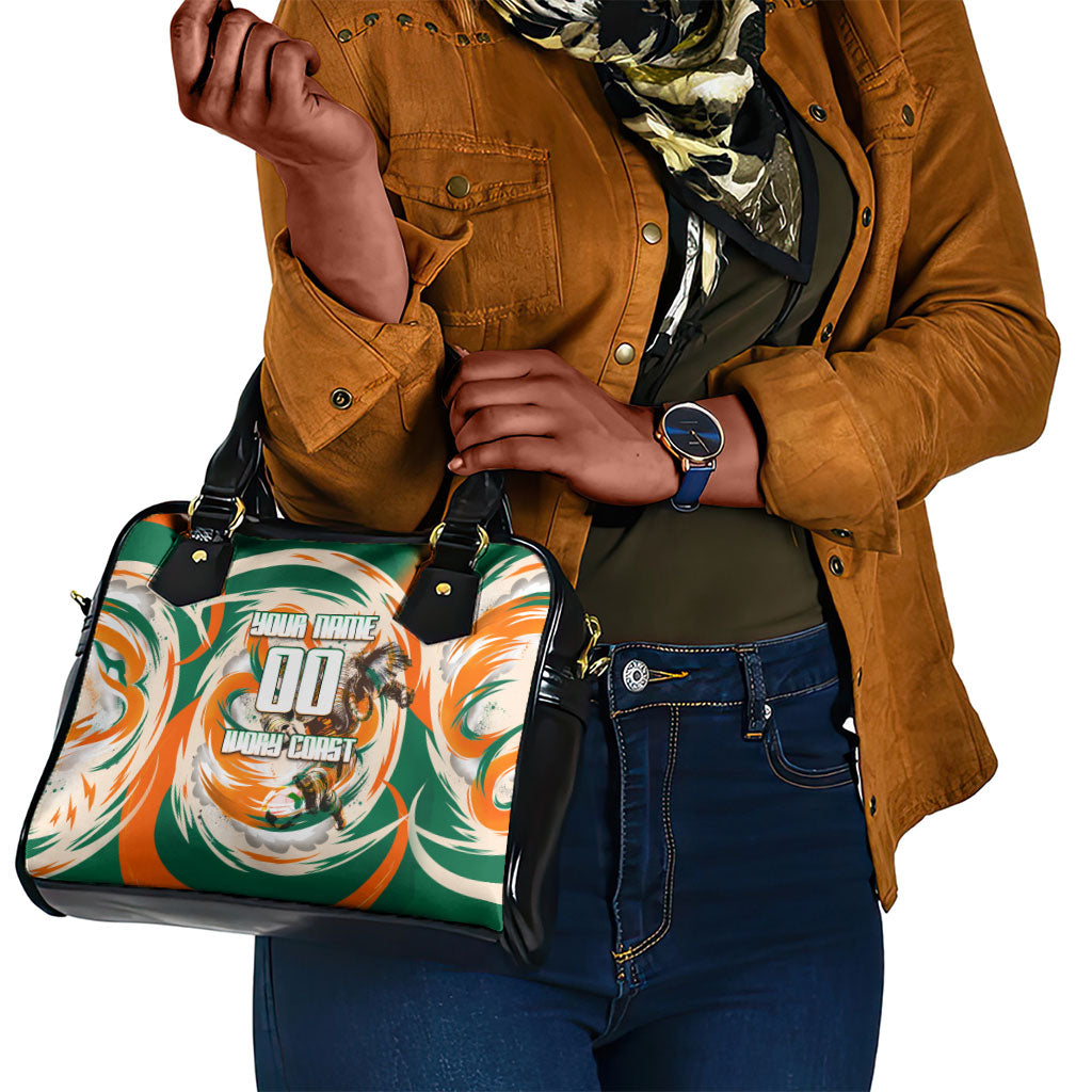 Personalized Ivory Coast Football Shoulder Handbag Les Elephants Swirl Pattern Heritage Mascot Art