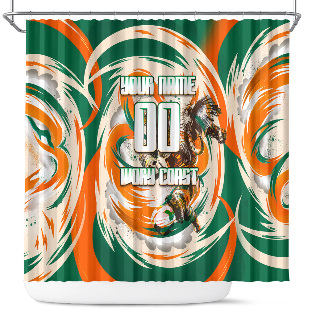 Personalized Ivory Coast Football Shower Curtain Les Elephants Swirl Pattern Heritage Mascot Art