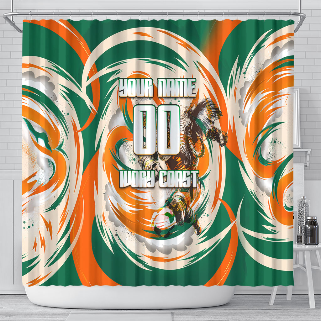 Personalized Ivory Coast Football Shower Curtain Les Elephants Swirl Pattern Heritage Mascot Art