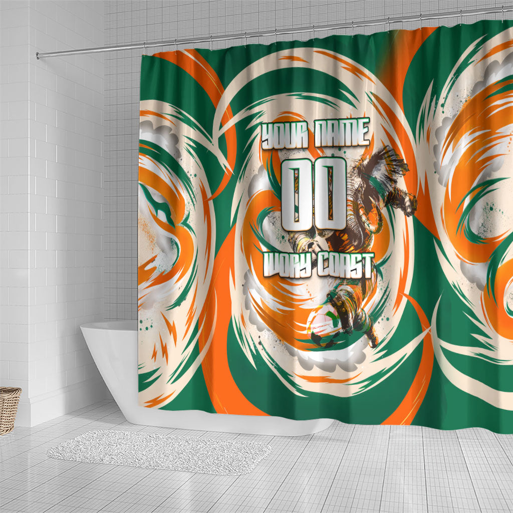 Personalized Ivory Coast Football Shower Curtain Les Elephants Swirl Pattern Heritage Mascot Art
