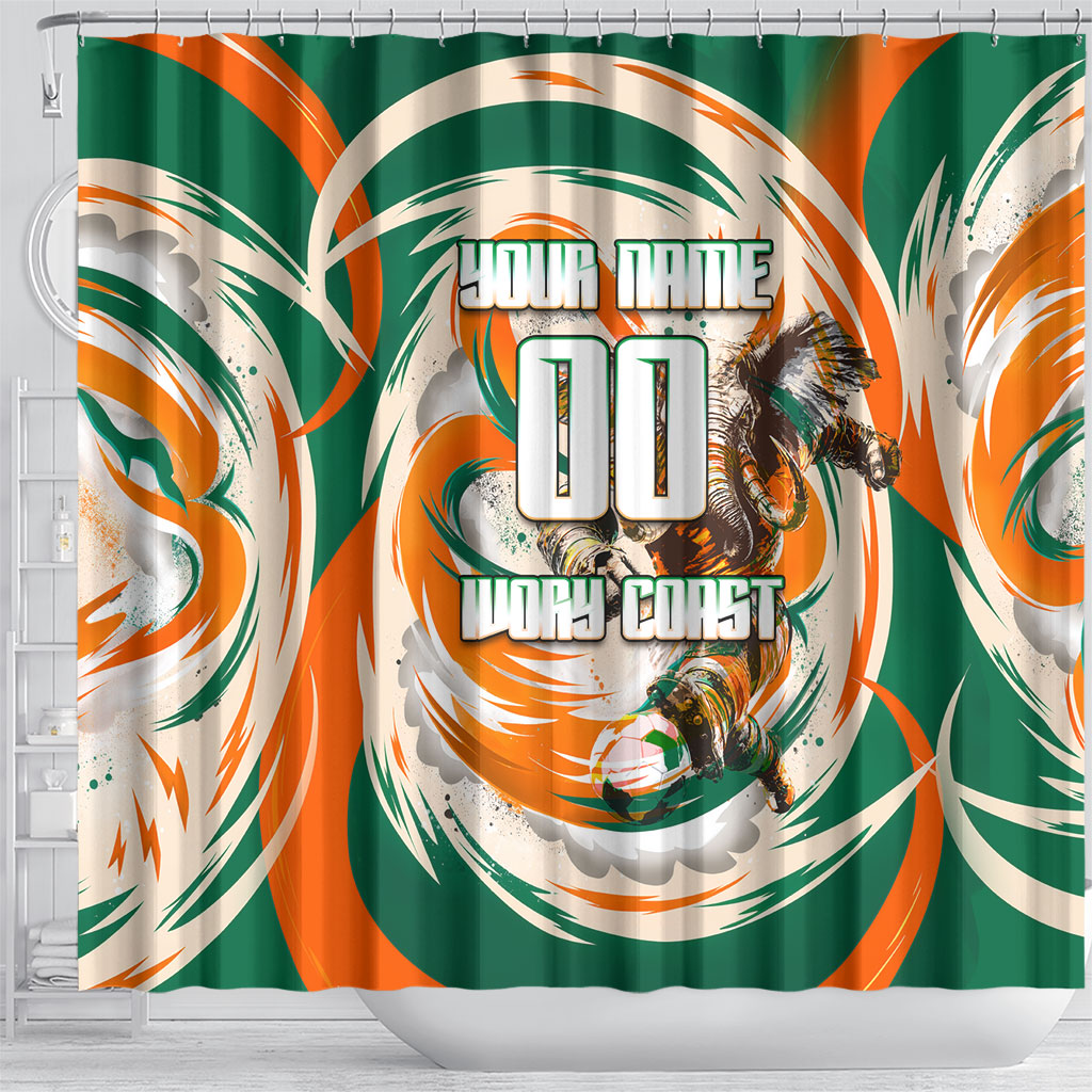 Personalized Ivory Coast Football Shower Curtain Les Elephants Swirl Pattern Heritage Mascot Art