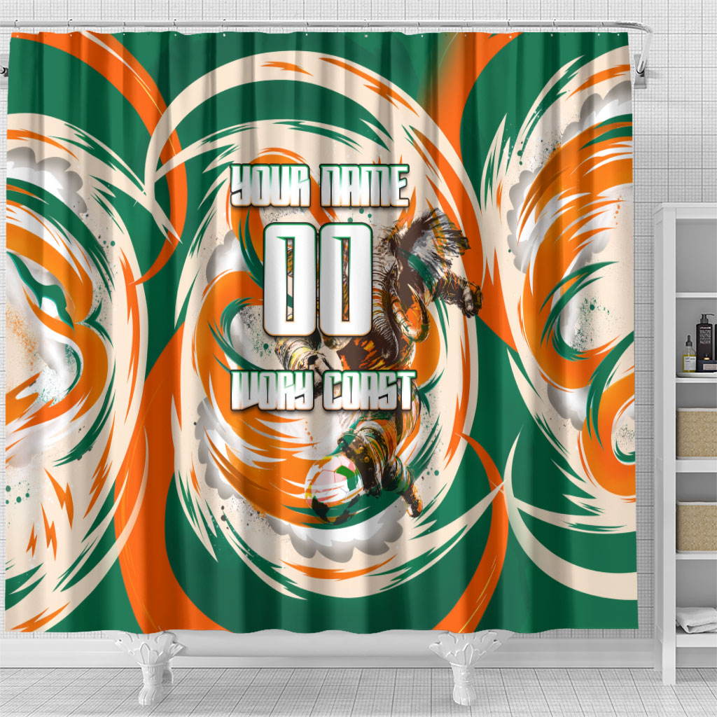 Personalized Ivory Coast Football Shower Curtain Les Elephants Swirl Pattern Heritage Mascot Art