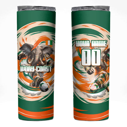 Personalized Ivory Coast Football Skinny Tumbler Les Elephants Swirl Pattern Heritage Mascot Art