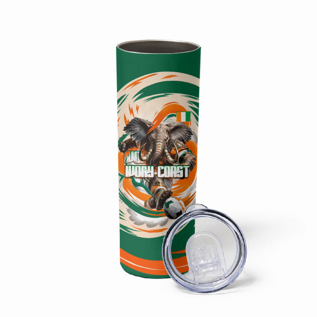 Personalized Ivory Coast Football Skinny Tumbler Les Elephants Swirl Pattern Heritage Mascot Art