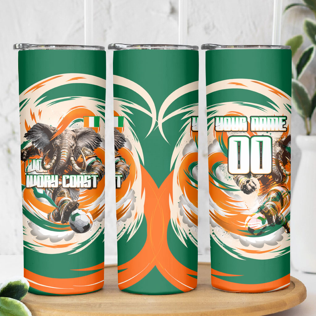 Personalized Ivory Coast Football Skinny Tumbler Les Elephants Swirl Pattern Heritage Mascot Art
