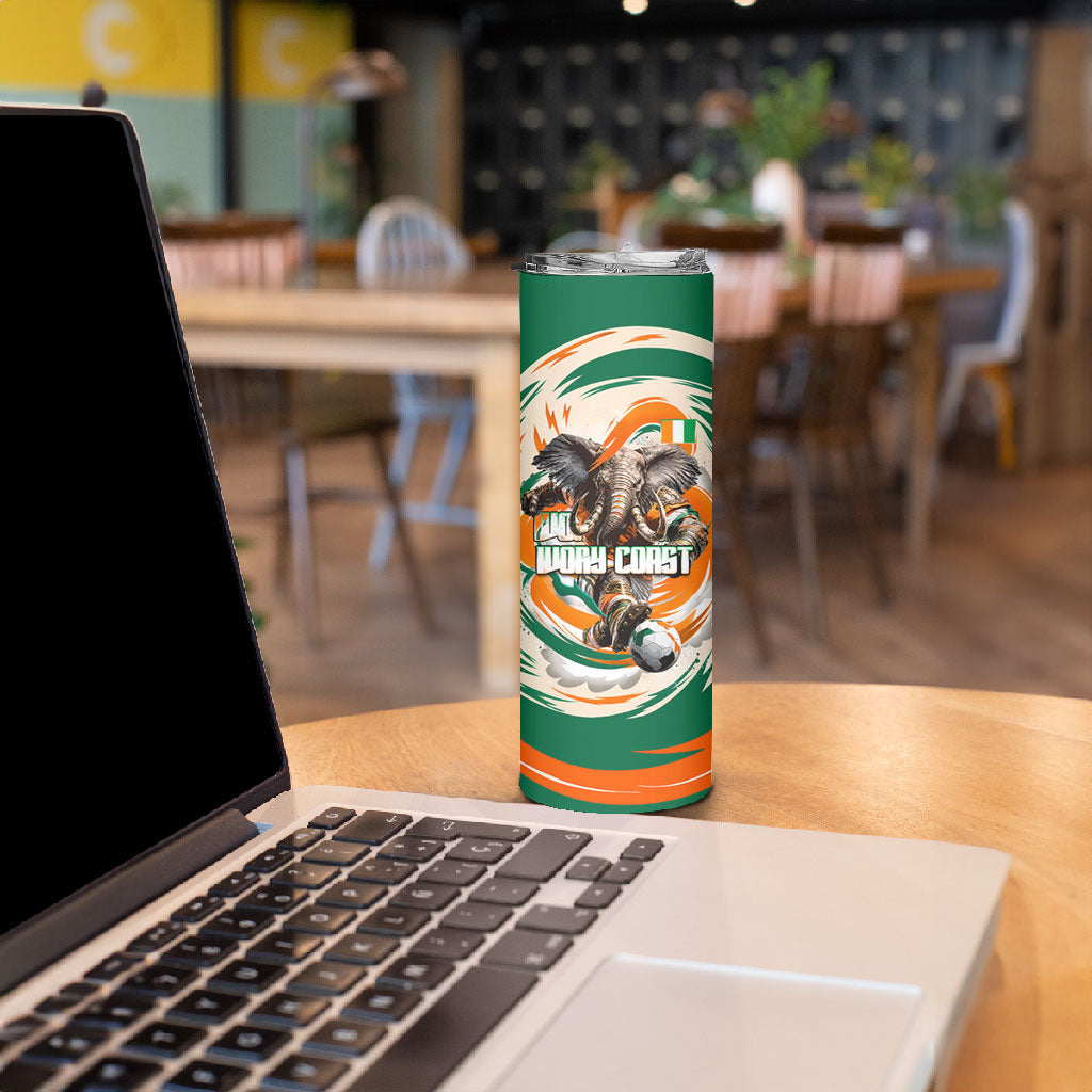 Personalized Ivory Coast Football Skinny Tumbler Les Elephants Swirl Pattern Heritage Mascot Art