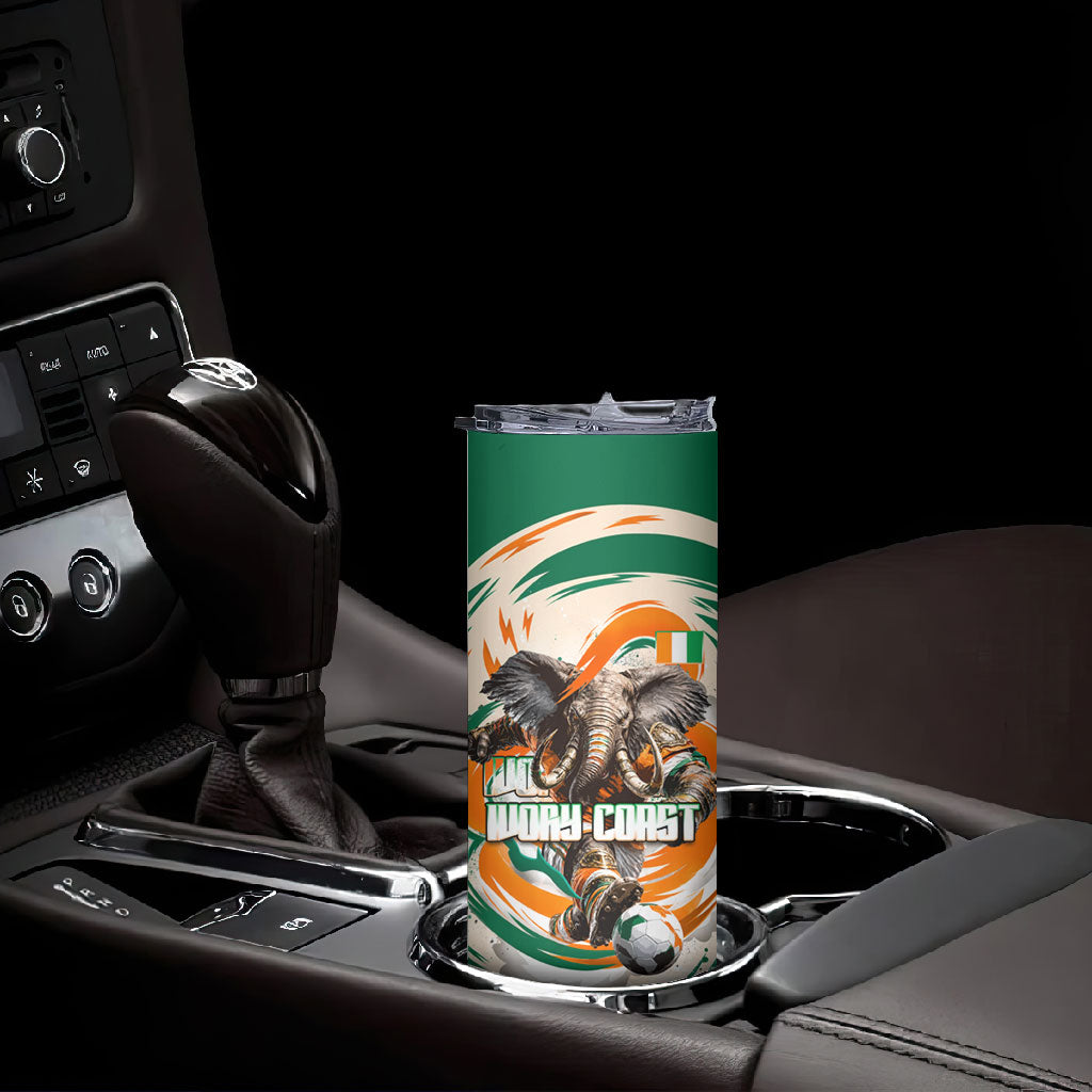 Personalized Ivory Coast Football Skinny Tumbler Les Elephants Swirl Pattern Heritage Mascot Art