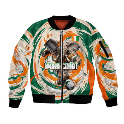 Personalized Ivory Coast Football Sleeve Zip Bomber Jacket Les Elephants Swirl Pattern Heritage Mascot Art