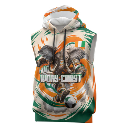 Personalized Ivory Coast Football Sleeveless Hoodie Les Elephants Swirl Pattern Heritage Mascot Art
