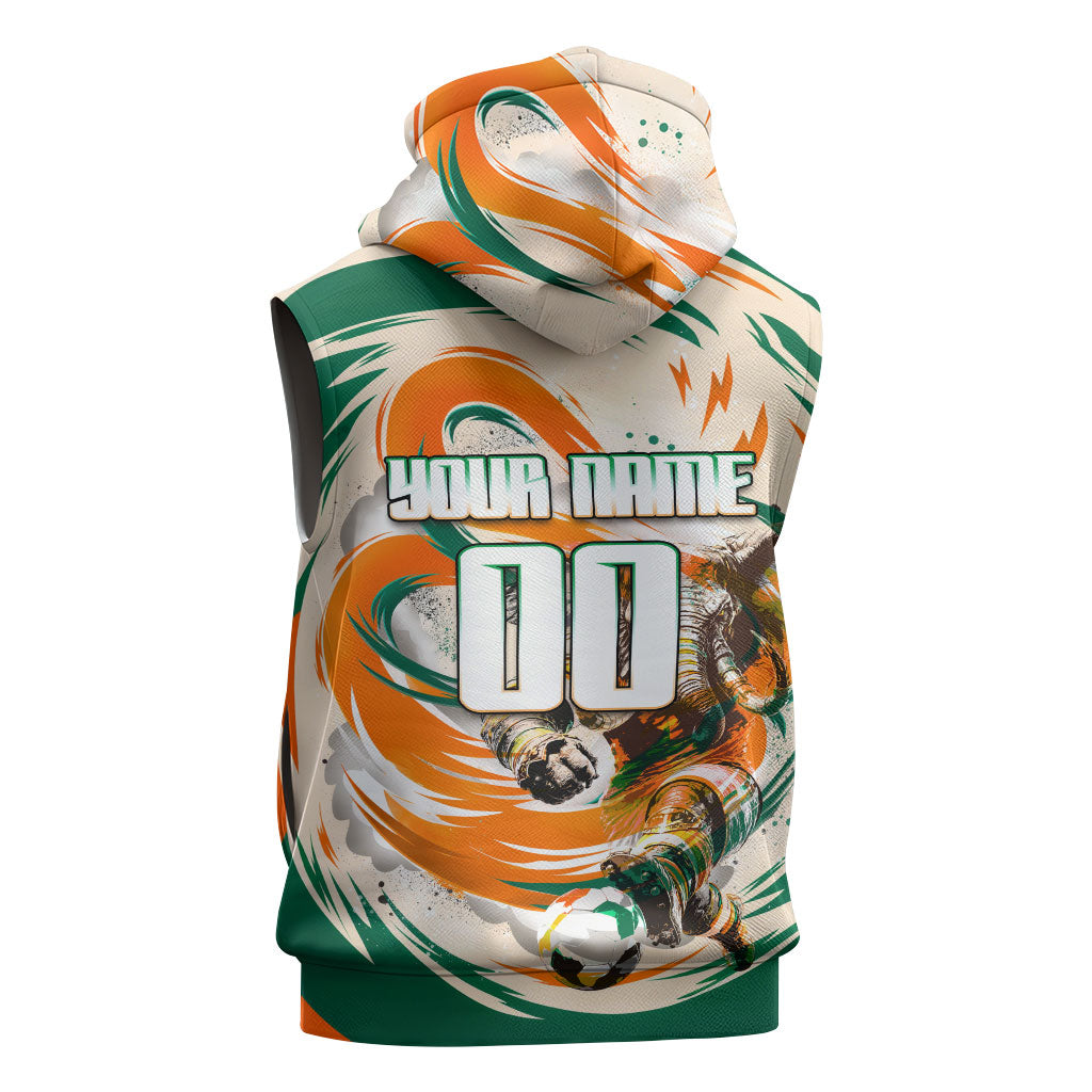 Personalized Ivory Coast Football Sleeveless Hoodie Les Elephants Swirl Pattern Heritage Mascot Art