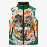 Personalized Ivory Coast Football Sleeveless Puffer Jacket Les Elephants Swirl Pattern Heritage Mascot Art