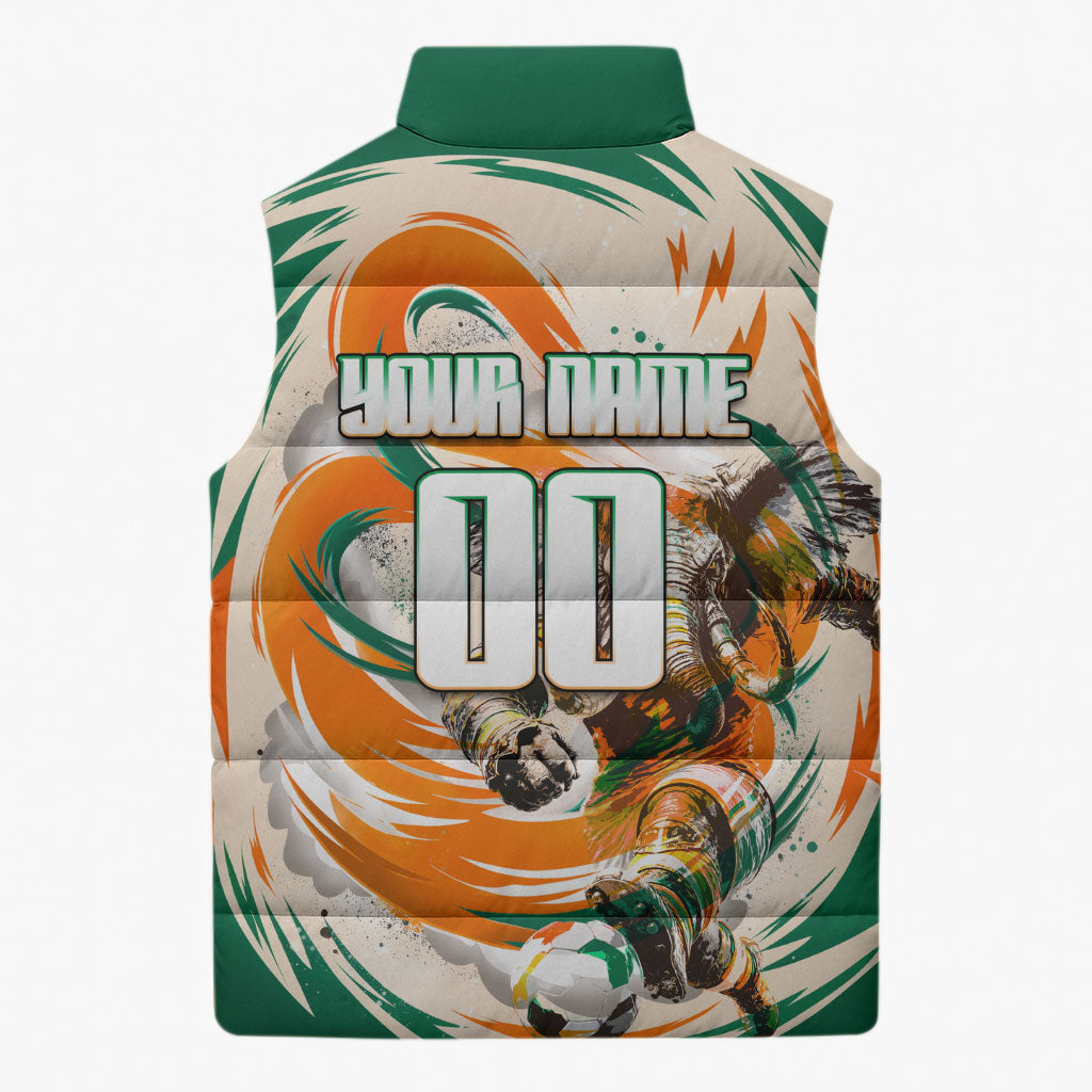Personalized Ivory Coast Football Sleeveless Puffer Jacket Les Elephants Swirl Pattern Heritage Mascot Art