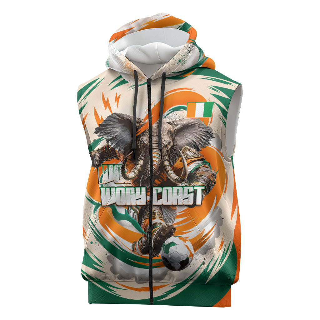Personalized Ivory Coast Football Sleeveless Zip Hoodie Les Elephants Swirl Pattern Heritage Mascot Art