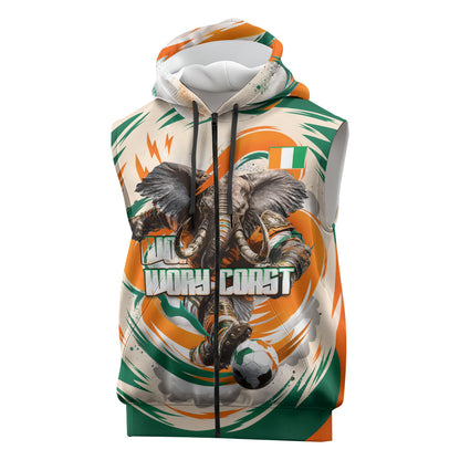 Personalized Ivory Coast Football Sleeveless Zip Hoodie Les Elephants Swirl Pattern Heritage Mascot Art
