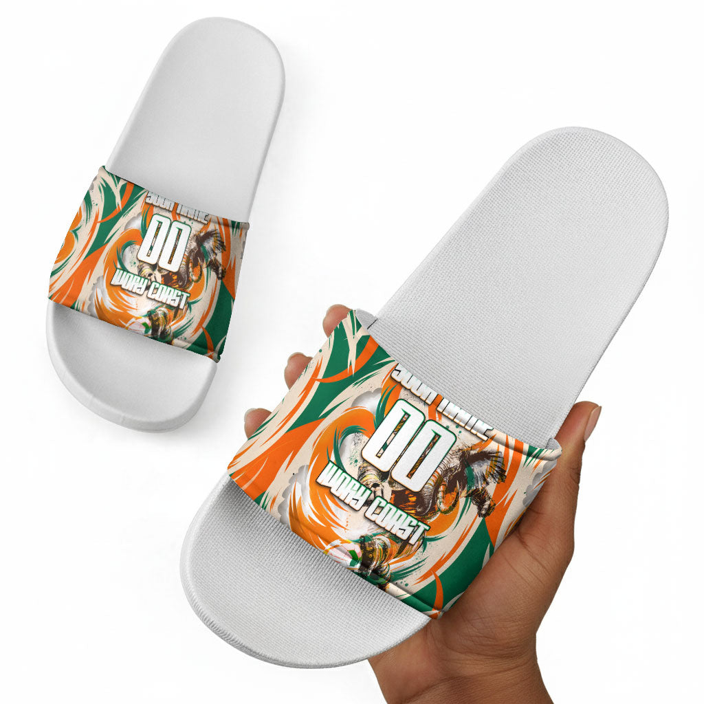 Personalized Ivory Coast Football Slide Sandals Les Elephants Swirl Pattern Heritage Mascot Art