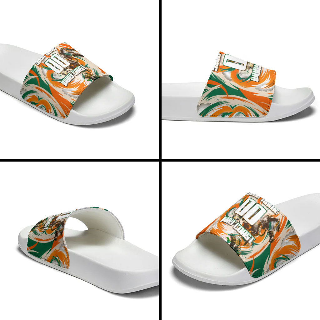 Personalized Ivory Coast Football Slide Sandals Les Elephants Swirl Pattern Heritage Mascot Art