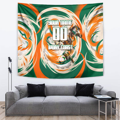 Personalized Ivory Coast Football Tapestry Les Elephants Swirl Pattern Heritage Mascot Art