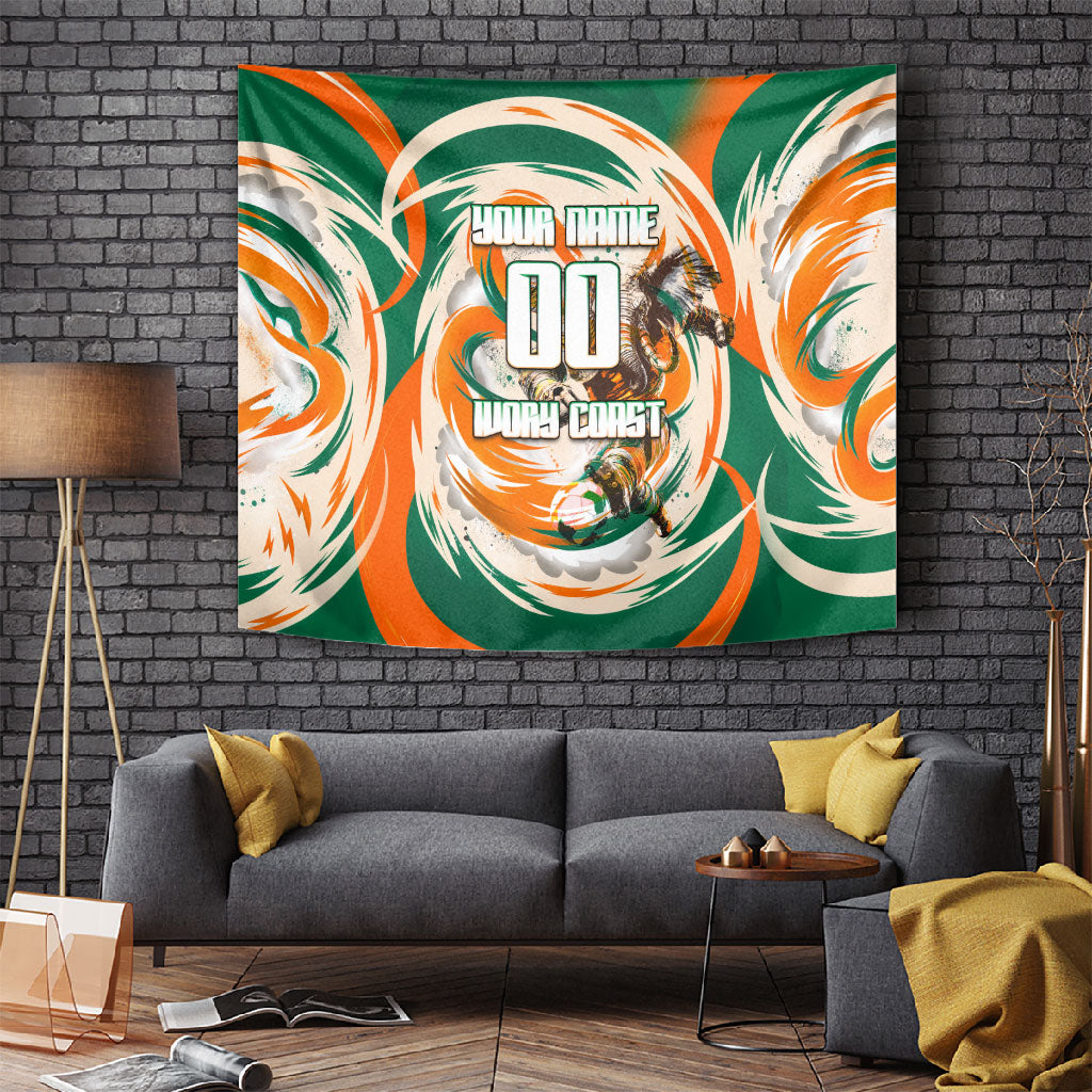 Personalized Ivory Coast Football Tapestry Les Elephants Swirl Pattern Heritage Mascot Art