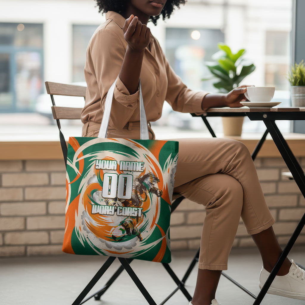 Personalized Ivory Coast Football Tote Bag Les Elephants Swirl Pattern Heritage Mascot Art