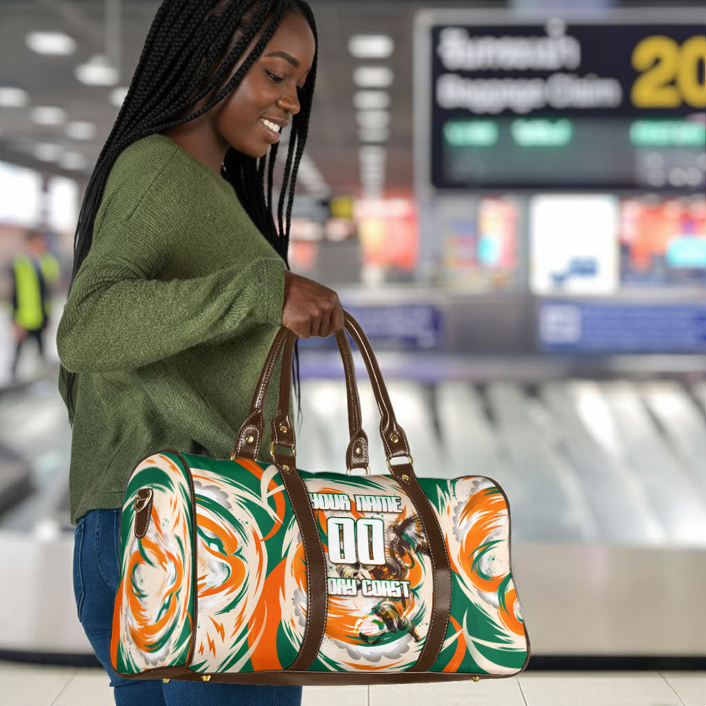 Personalized Ivory Coast Football Travel Bag Les Elephants Swirl Pattern Heritage Mascot Art
