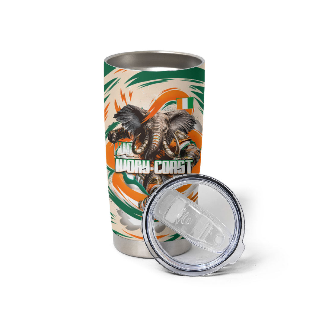 Personalized Ivory Coast Football Tumbler Cup Les Elephants Swirl Pattern Heritage Mascot Art