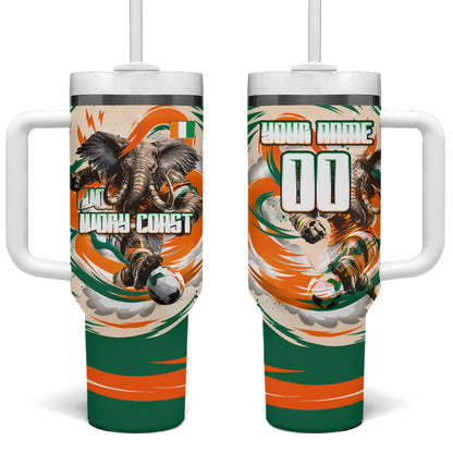 Personalized Ivory Coast Football Tumbler With Handle Les Elephants Swirl Pattern Heritage Mascot Art