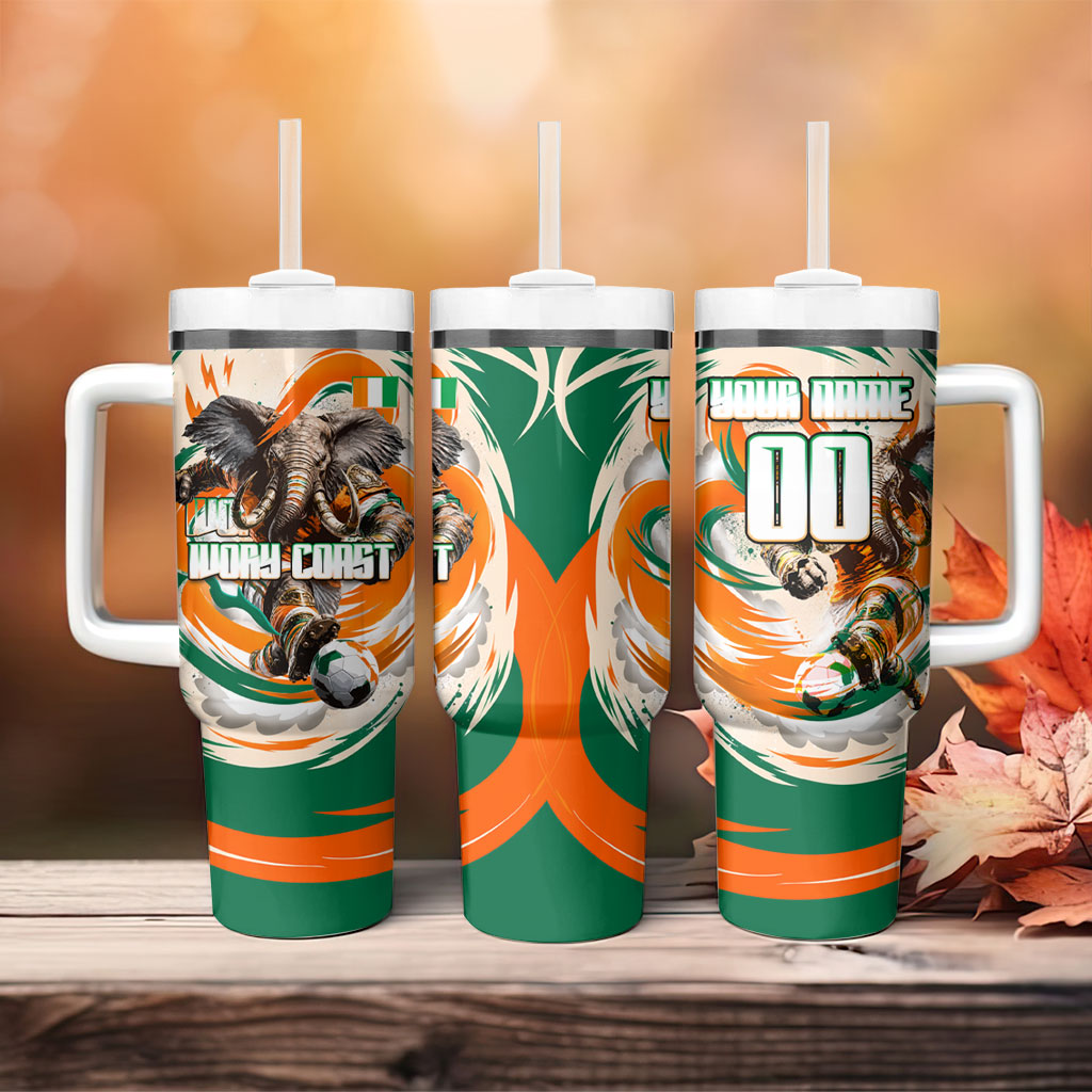 Personalized Ivory Coast Football Tumbler With Handle Les Elephants Swirl Pattern Heritage Mascot Art