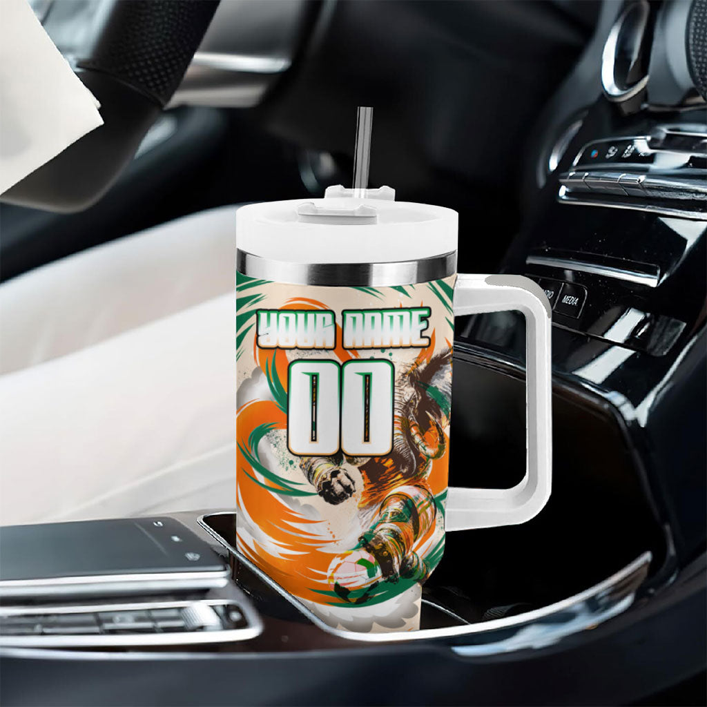 Personalized Ivory Coast Football Tumbler With Handle Les Elephants Swirl Pattern Heritage Mascot Art