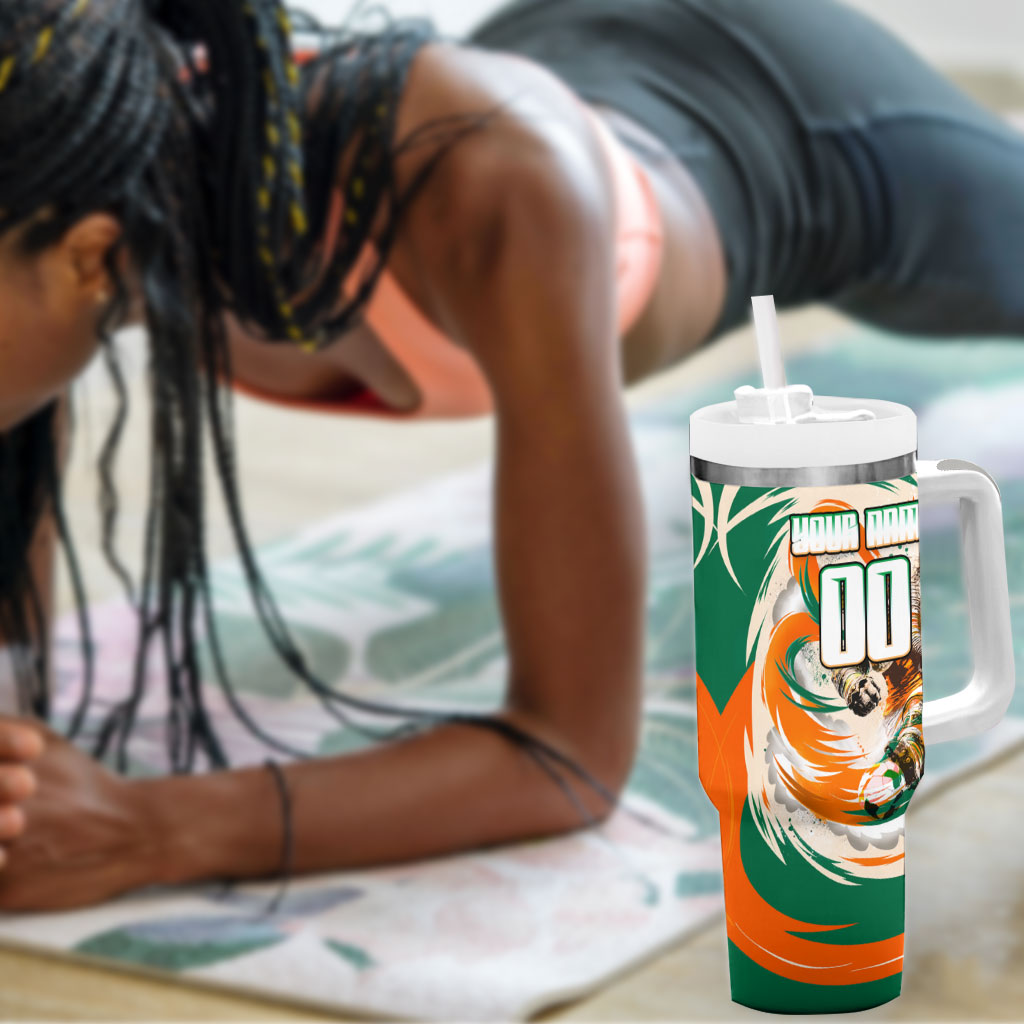 Personalized Ivory Coast Football Tumbler With Handle Les Elephants Swirl Pattern Heritage Mascot Art