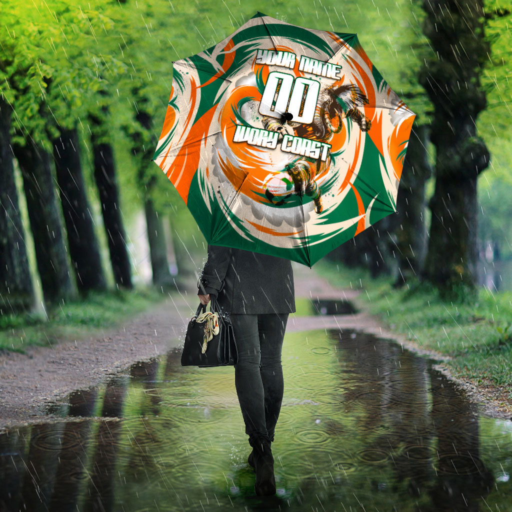 Personalized Ivory Coast Football Umbrella Les Elephants Swirl Pattern Heritage Mascot Art