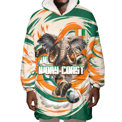 Personalized Ivory Coast Football Wearable Blanket Hoodie Les Elephants Swirl Pattern Heritage Mascot Art