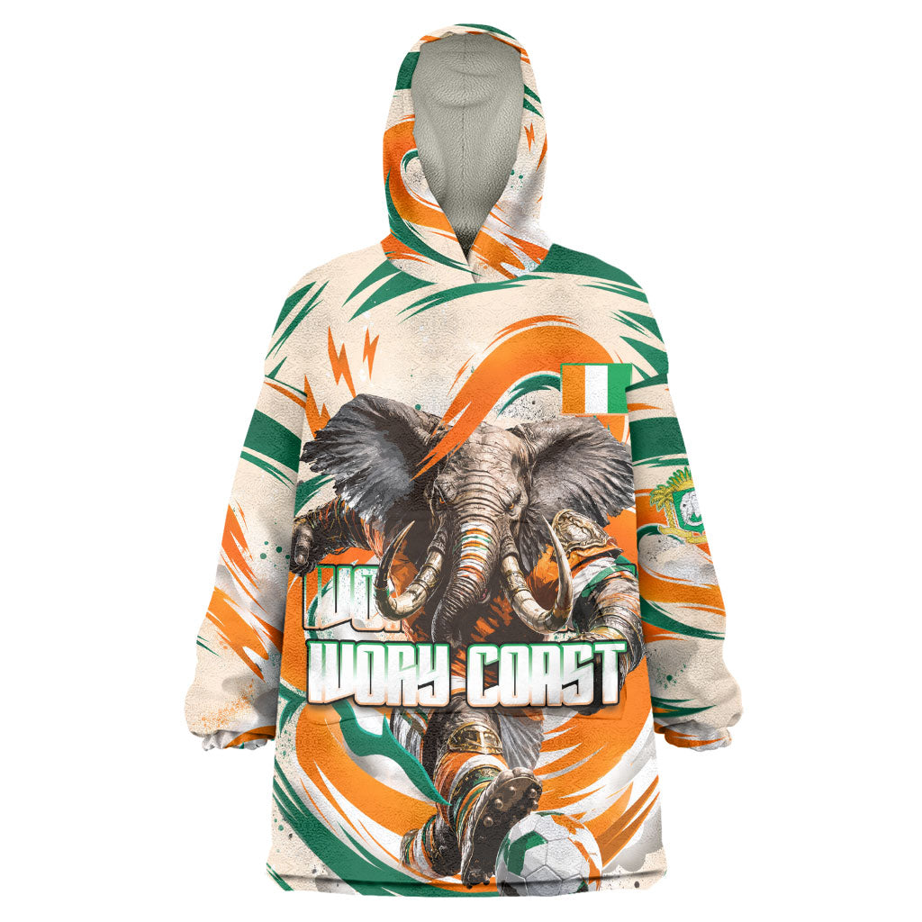 Personalized Ivory Coast Football Wearable Blanket Hoodie Les Elephants Swirl Pattern Heritage Mascot Art