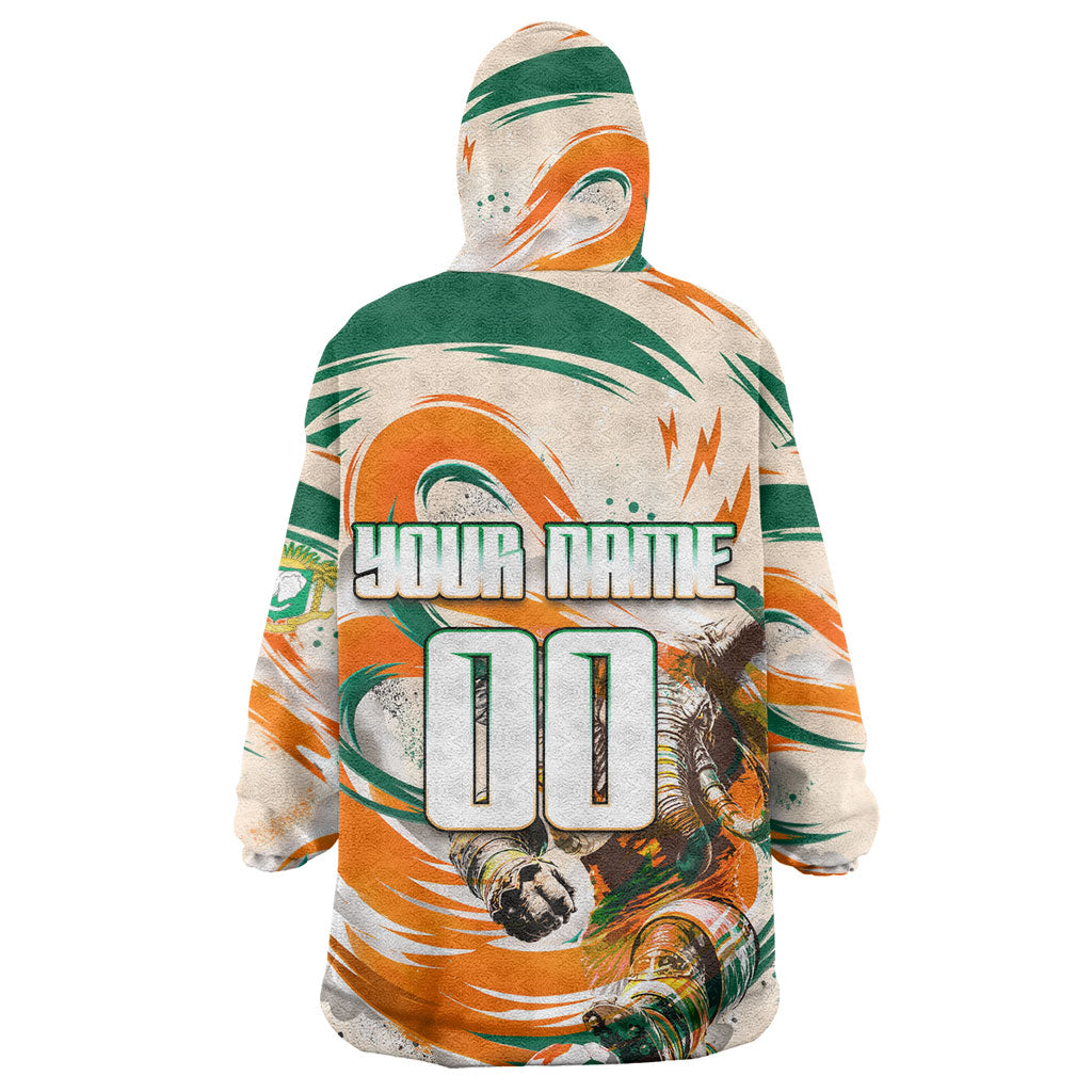 Personalized Ivory Coast Football Wearable Blanket Hoodie Les Elephants Swirl Pattern Heritage Mascot Art
