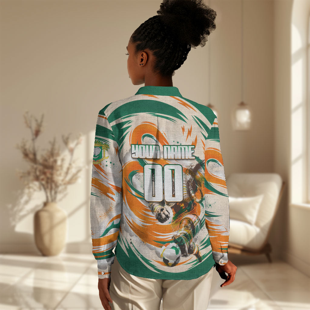 Personalized Ivory Coast Football Women Casual Shirt Les Elephants Swirl Pattern Heritage Mascot Art