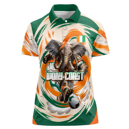 Personalized Ivory Coast Football Women Polo Shirt Les Elephants Swirl Pattern Heritage Mascot Art