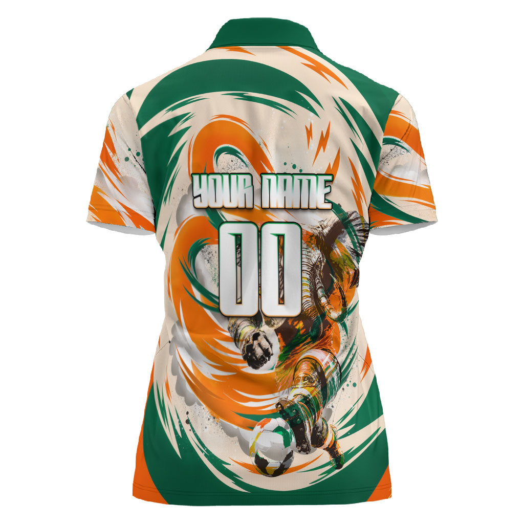 Personalized Ivory Coast Football Women Polo Shirt Les Elephants Swirl Pattern Heritage Mascot Art