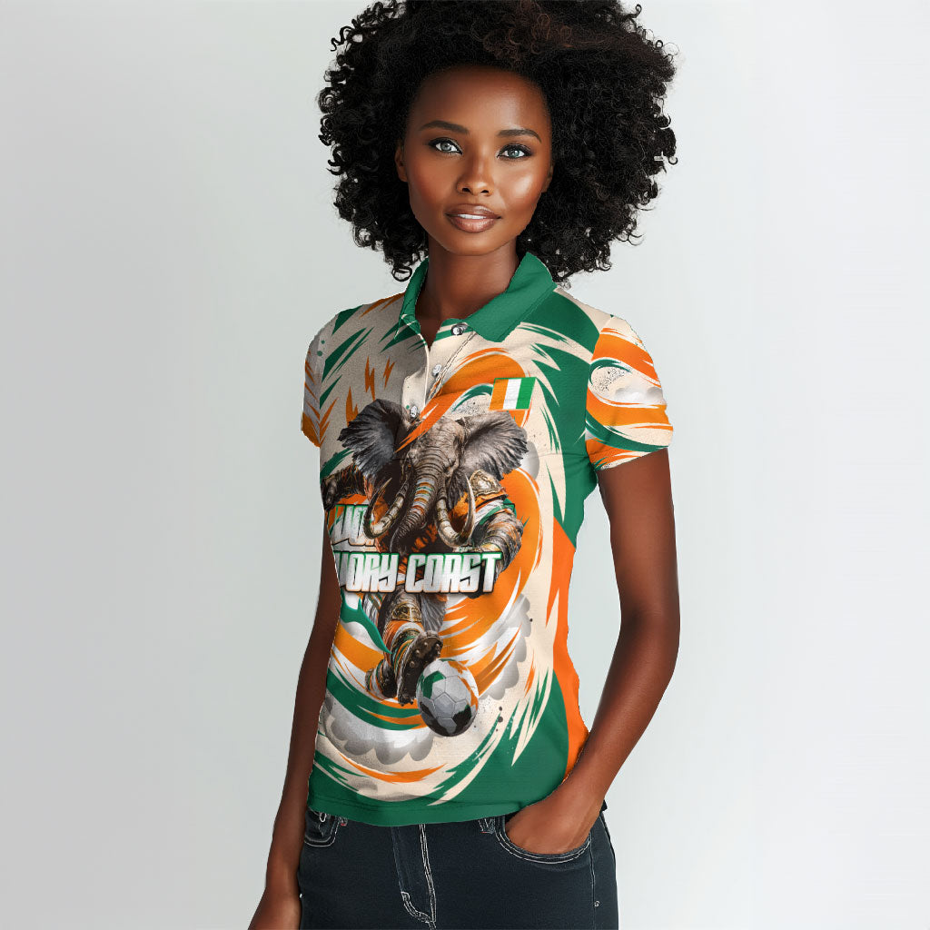 Personalized Ivory Coast Football Women Polo Shirt Les Elephants Swirl Pattern Heritage Mascot Art