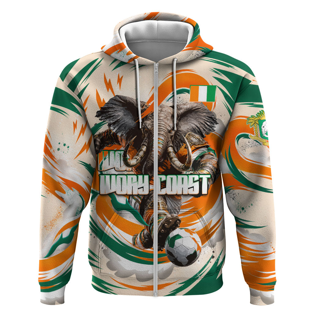 Personalized Ivory Coast Football Zip Hoodie Les Elephants Swirl Pattern Heritage Mascot Art