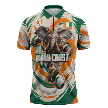 Personalized Ivory Coast Football Zipper Polo Shirt Les Elephants Swirl Pattern Heritage Mascot Art