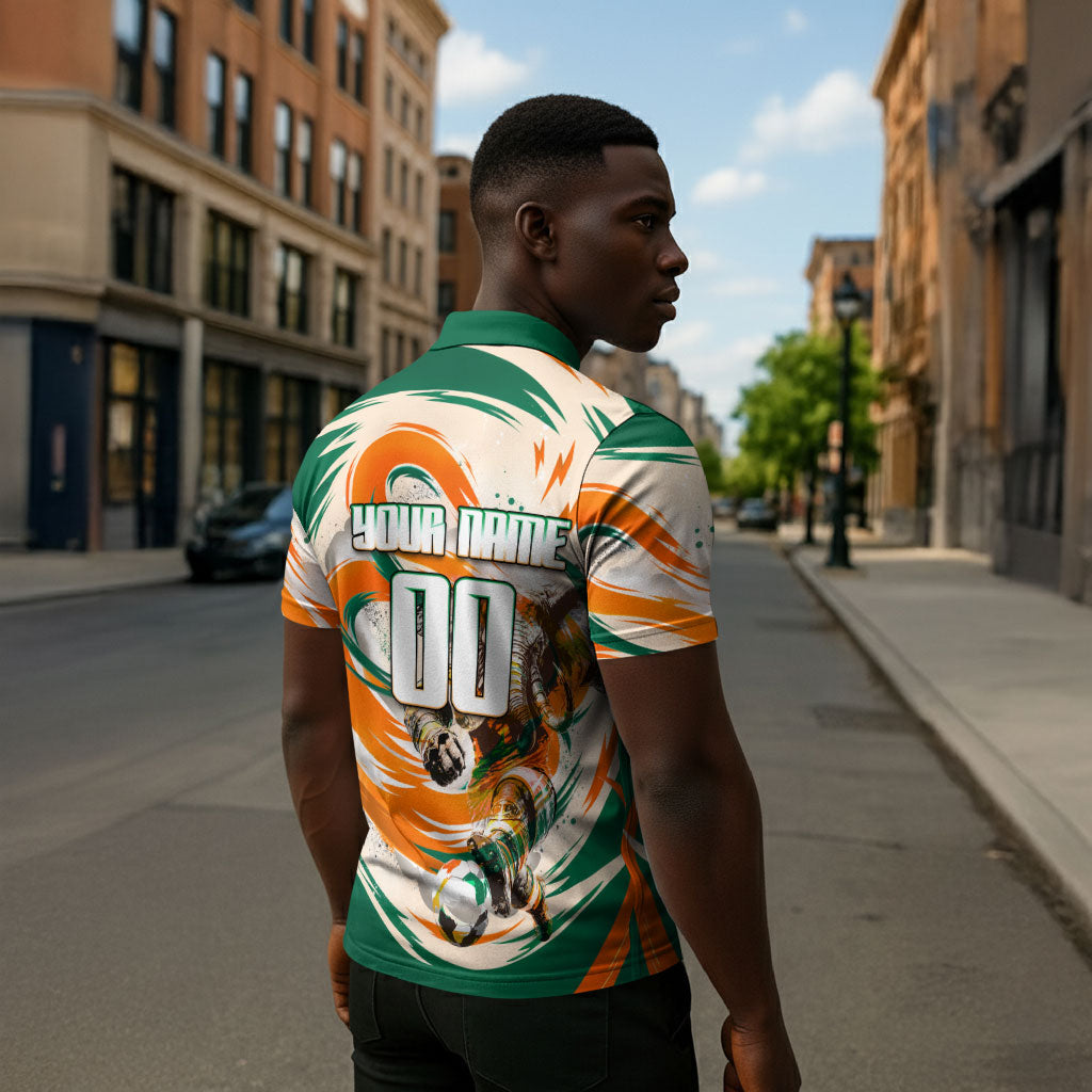 Personalized Ivory Coast Football Zipper Polo Shirt Les Elephants Swirl Pattern Heritage Mascot Art