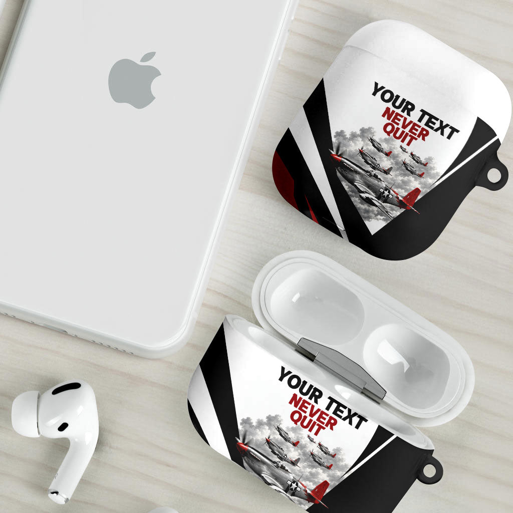 Personalized Tuskegee Airmen AirPods Case Red Tails P-51 Mustang WWII Aviation Never Quit