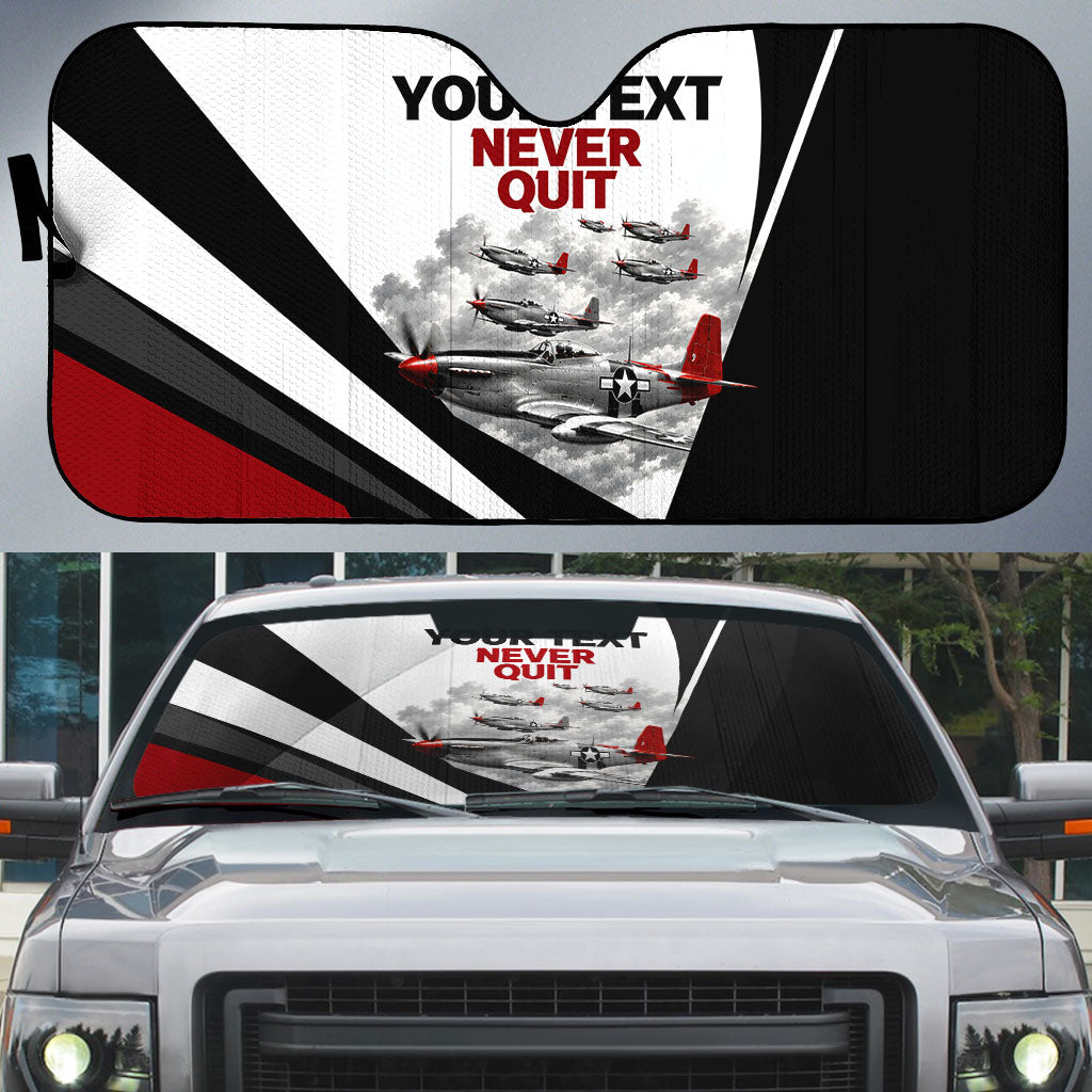 Personalized Tuskegee Airmen Auto Sun Shade Red Tails P-51 Mustang WWII Aviation Never Quit