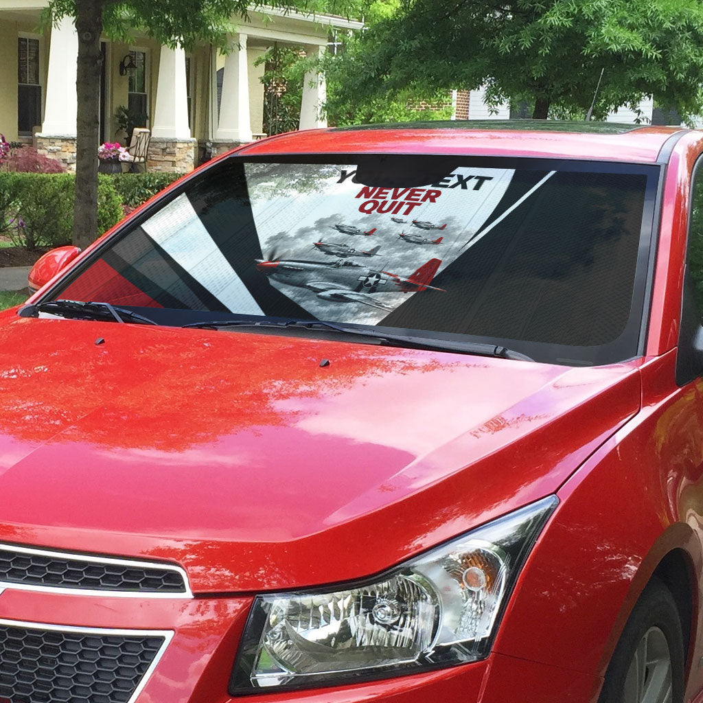 Personalized Tuskegee Airmen Auto Sun Shade Red Tails P-51 Mustang WWII Aviation Never Quit