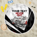 Personalized Tuskegee Airmen Beach Blanket Red Tails P-51 Mustang WWII Aviation Never Quit