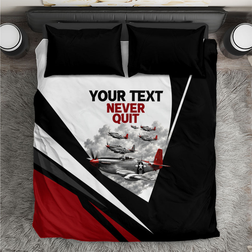 Personalized Tuskegee Airmen Bedding Set Red Tails P-51 Mustang WWII Aviation Never Quit